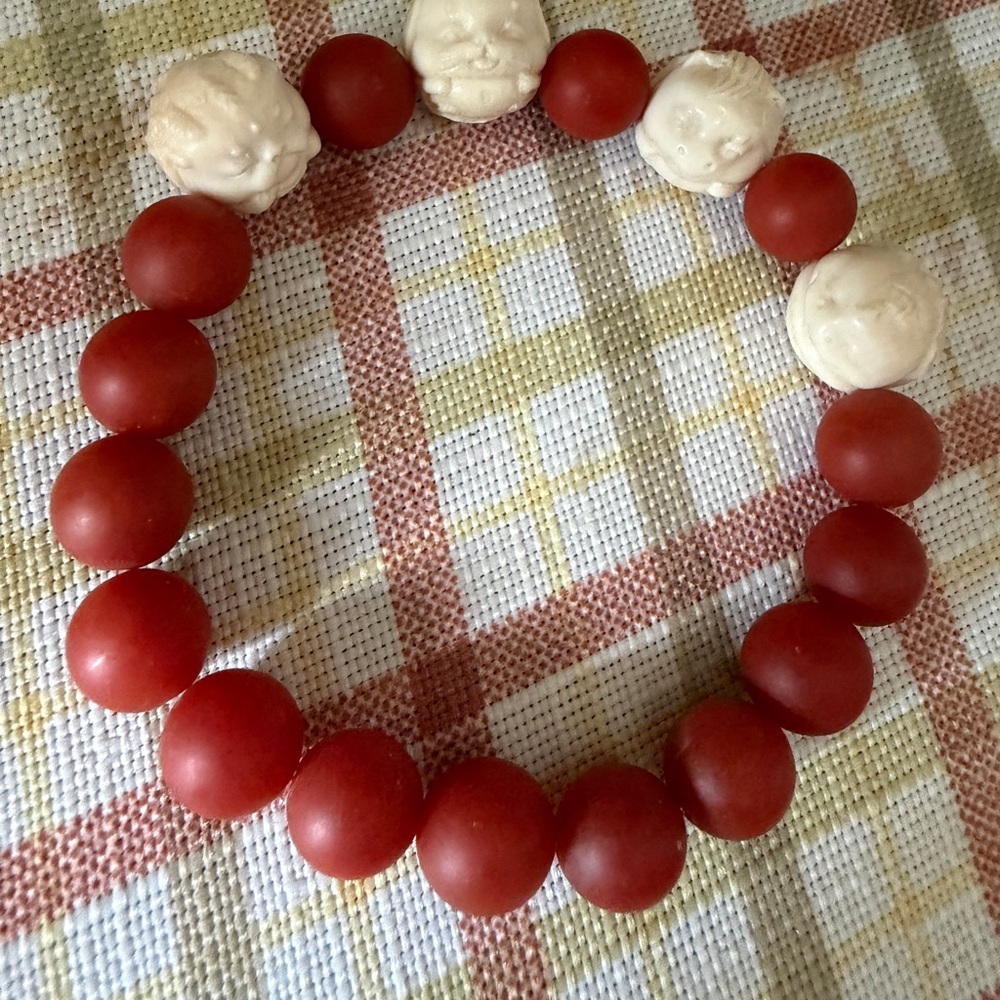 South Red Agate bracelet with Chinese Zodiac fossil ivory beads
